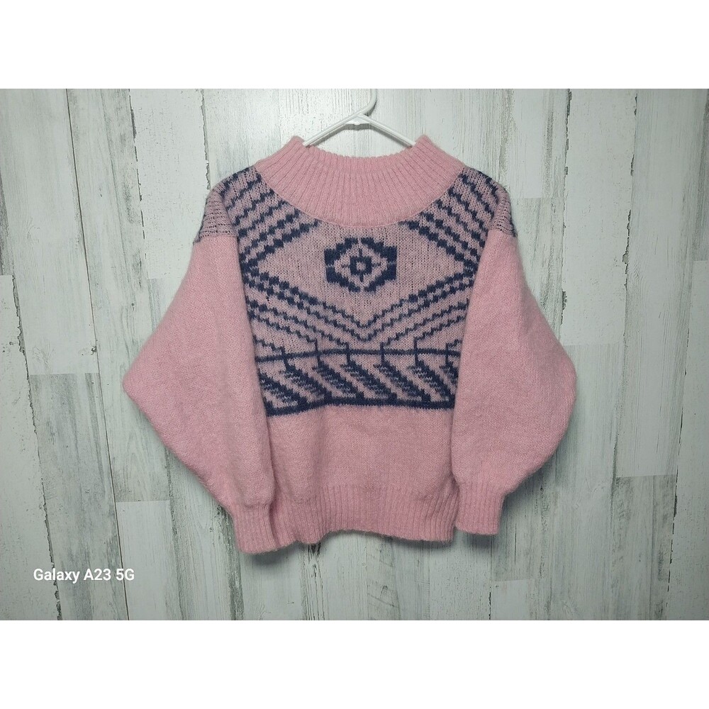 Vintage Alafoss Icewool Crewneck Sweater Women's Size Medium Pink Blue Iceland
